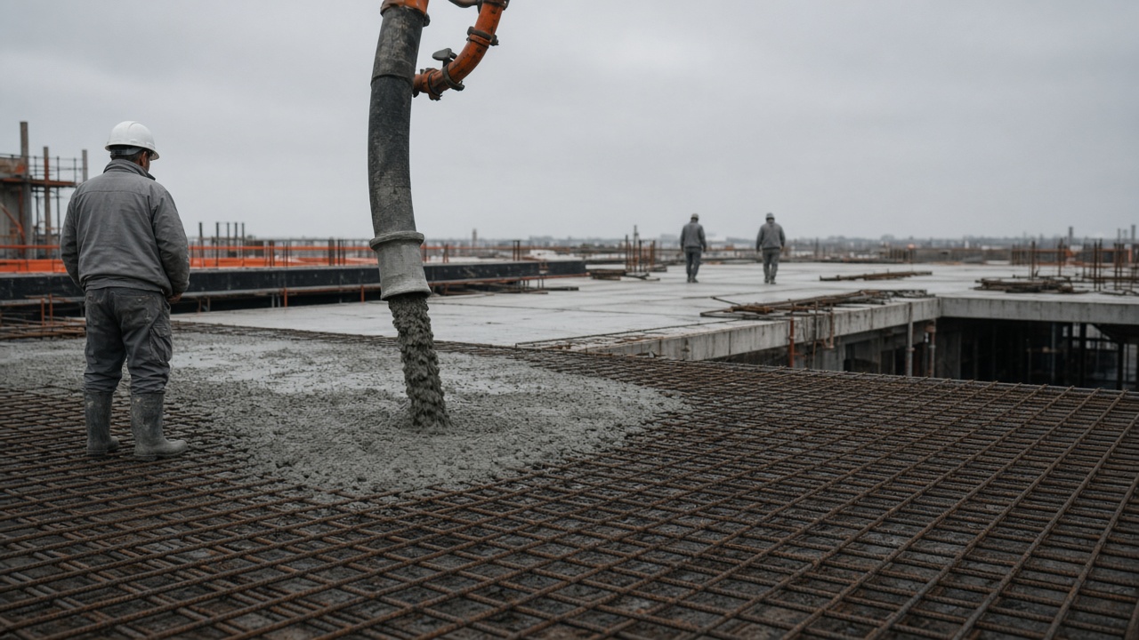 Döşemeye beton dökümü, kalıp ve donatı
